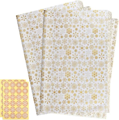CHRORINE 90 Hojas Papel de Envolver Navidad Copo de Nieve Dorado  Foto 1 de 4