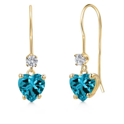 14K Yellow Gold London Blue Topaz and Lab Grown Diamond Earrings for Women | - Image 1 of 4