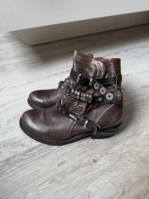 A.S.98 Mujer Marrón Oscuro Cuero Cremallera Hebilla Botines Talla 37 EU 4 UK 6.5 US Foto 1 de 4