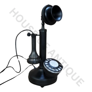Teléfono con candelabro de latón estilo antiguo - Decoración de mesa con dial giratorio vintage. - Imagen 1 de 12