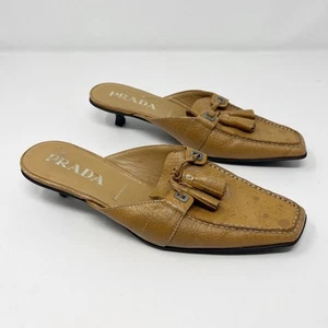 PRADA Camel Kitten Heel Spotted Mules Size 36.5 - Picture 1 of 11