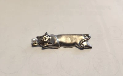 Broche de broche de gato Tiffany & Co. com pérola prata esterlina 925  - Imagem 1 de 4