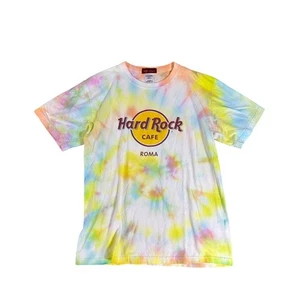 Y2K Hard Rock Cafe Roma Tie Dye T-Shirt Large Multicolor Graphic Print - Picture 1 of 7
