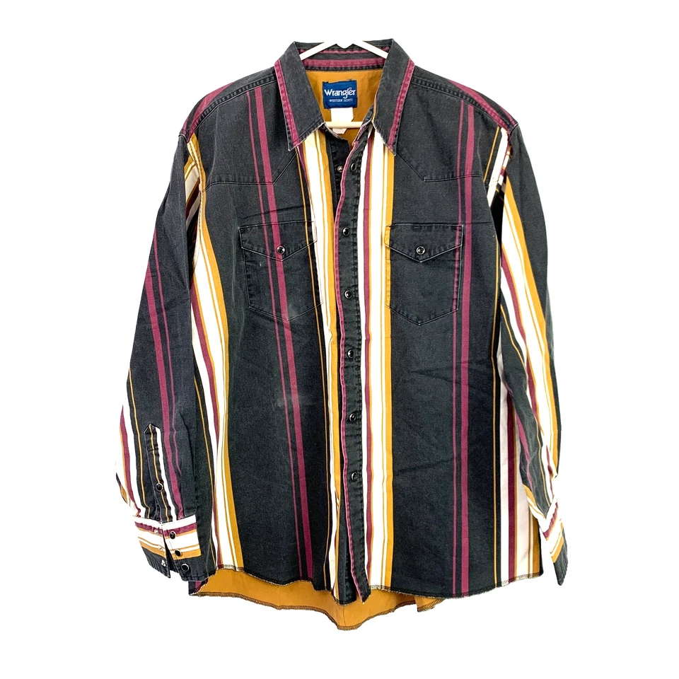 Camisa De Colección Wrangler Brushpopper Rayas Perla A Presión Rodeo Forrada Pecho 56" 2XL Foto 1 de 4