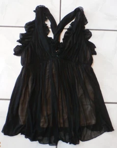 Guess by Marciano Sheer Mesh Tank Top Babydoll Black 100% silk XS Goth Y2K H286 - Picture 1 of 8