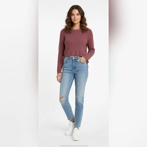 Moon & Madison by Anthropologie Cropped Sweater | Mauve Pink | Size Lg - Picture 1 of 10