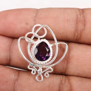 Ciondolo in argento sterling 925 con pietra preziosa ametista gioiello indiano fatto a mano per ragazze - Foto 1 di 10