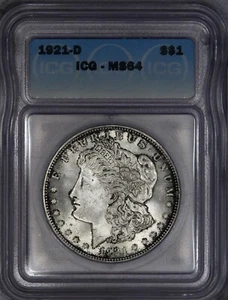 1921-D Morgan Silver Dollar $1 ICG MS64 - Very Flashy! - Picture 1 of 4