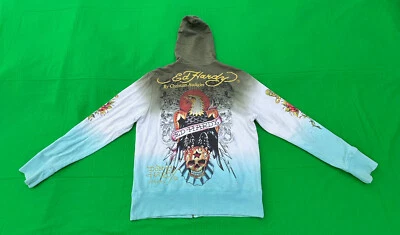 Sudadera con Capucha Cremallera Completa De Colección RARA Ed Hardy Por Christian Audigier Para Hombre Talla L. Foto 1 de 4