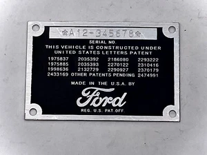 Stamped Ford Car or Pickup Truck DATA PLATE  1937 1938 1939 1940 1941 - Bild 1 von 1