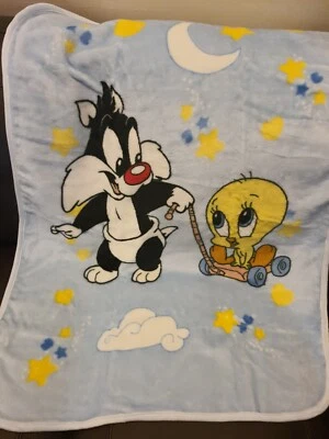 Vintage Baby Looney Tunes Sylvester Tweety Bird Minky Plush Crib Blanket new  - Image 1 of 4