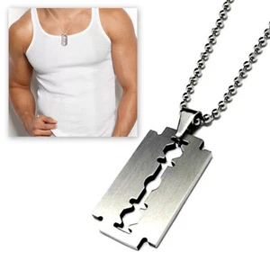 STAINLESS STEEL RAZOR BLADE NECKLACE 50cm Chain USA SELLER Pendant Biker Punk - Picture 1 of 7