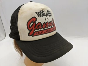 Vintage Ganns Race Car Parts Mesh Trucker Hat Cap White Black Checkered Flag - Picture 1 of 10
