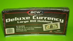 50 LARGE BILL DELUXE CURRENCY HOLDERS, SEMI-RIGID, HOLDS U.S. & OTHER CURRENCY - Picture 1 of 2