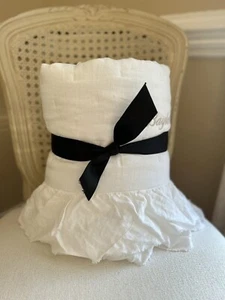 Pottery Barn Kids Ruffle Belgian Linen Baby Quilt White Mono “Baylor Scott” READ - Picture 1 of 13