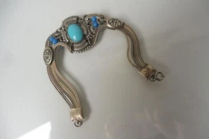 Schönes , altes Armband, 800 Silber mit Türkisen - Bild 1 von 5