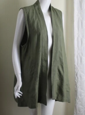 Eskandar Sz 0 Beautiful GREEN A-Line Heavy Weight Linen Vest Jacket - Image 1 of 4