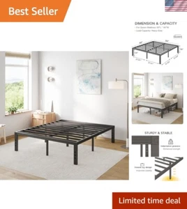 Queen Size Bed Frame Metal 16-Inch High Heavy Duty Steel Slats Noise-Free - Picture 1 of 11