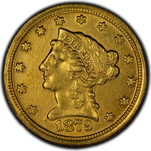 United States $2.5 1879 Quarter Eagle Gold Coin - Cleaned Cover