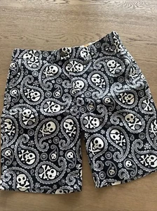 Loudmouth Golf Shorts~Paisley Skull & Crossbones Black &White Size 36 EUC - Picture 1 of 7