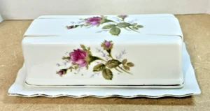 Sango Victorian Moss Rose Floral Porcelain Covered Butter Dish Discontinued 1950 - Picture 1 of 6