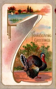 Postal de Colección Saludos de Acción de Gracias Escena Country y Turquía 14531 - Imagen 1 de 2