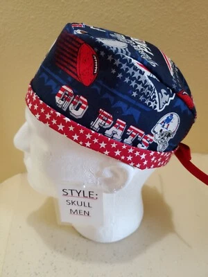 New England Patriots (navy) Men's Skull/Chemo Surgical Scrub Hat/Cap Handmade - Image 1 of 4