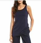 Eileen Fisher System Ltweight Viscose Jersey Scpnk Lng Tank Top Midnght Blue XS 
