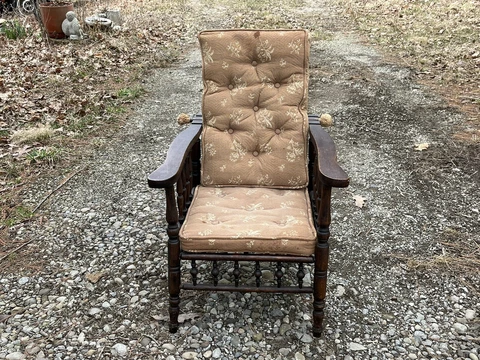 Antique Child's Morris Chair Complete With Original Cushions & Adj. Rod VG Cond Cover