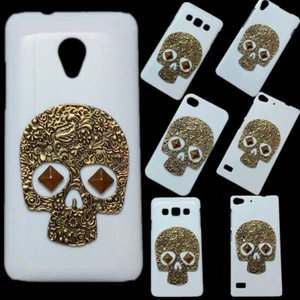 Case For Phones 3D Retro Metal Skull Punk Stud Rivet White Back Hard Phone Cover - Picture 1 of 9