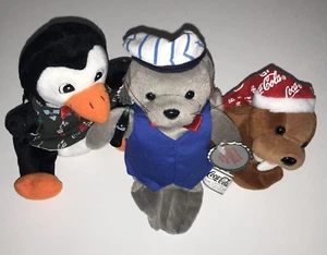 3 De colección Coca Cola 6" Peluche Fiestas Pingüino Sello y Morsa Bolso Relleno NUEVO - Imagen 1 de 4