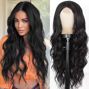 Black Wigs for Women, Long Wavy Wigs Middle Part Curly Wavy Wig Natural Looking - Picture 1 of 12