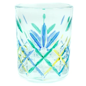 Murano Glass Shot Glass Blue Green Yellow Hand Painted Cross Pattern 2oz - Picture 1 of 6