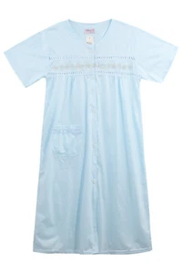 LADIES Short Sleeve Embroidery Knit Gown DUSTER House Dress Size M L XL 2XL 3031 - Picture 1 of 10