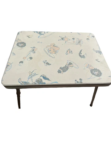 Vintage MCM Child’s Chrome Table Formica Top Pastel Circus Decor Pattern Cover