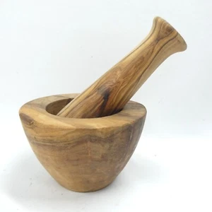 Wooden Mortar and Pestle Vintage Olive? Solid Wood Farmhouse Kitchen Primitive - Picture 1 of 14