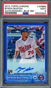 2015 Topps Chrome #ARBBN Byron Buxton Blue Refractor Auto Rookie #59/150 PSA 9 - Imagen 1 de 2