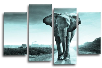 Large Elephant Wall Art Print Duck Egg Grey Sunset Framed Canvas Split Picture - Image 1 of 4