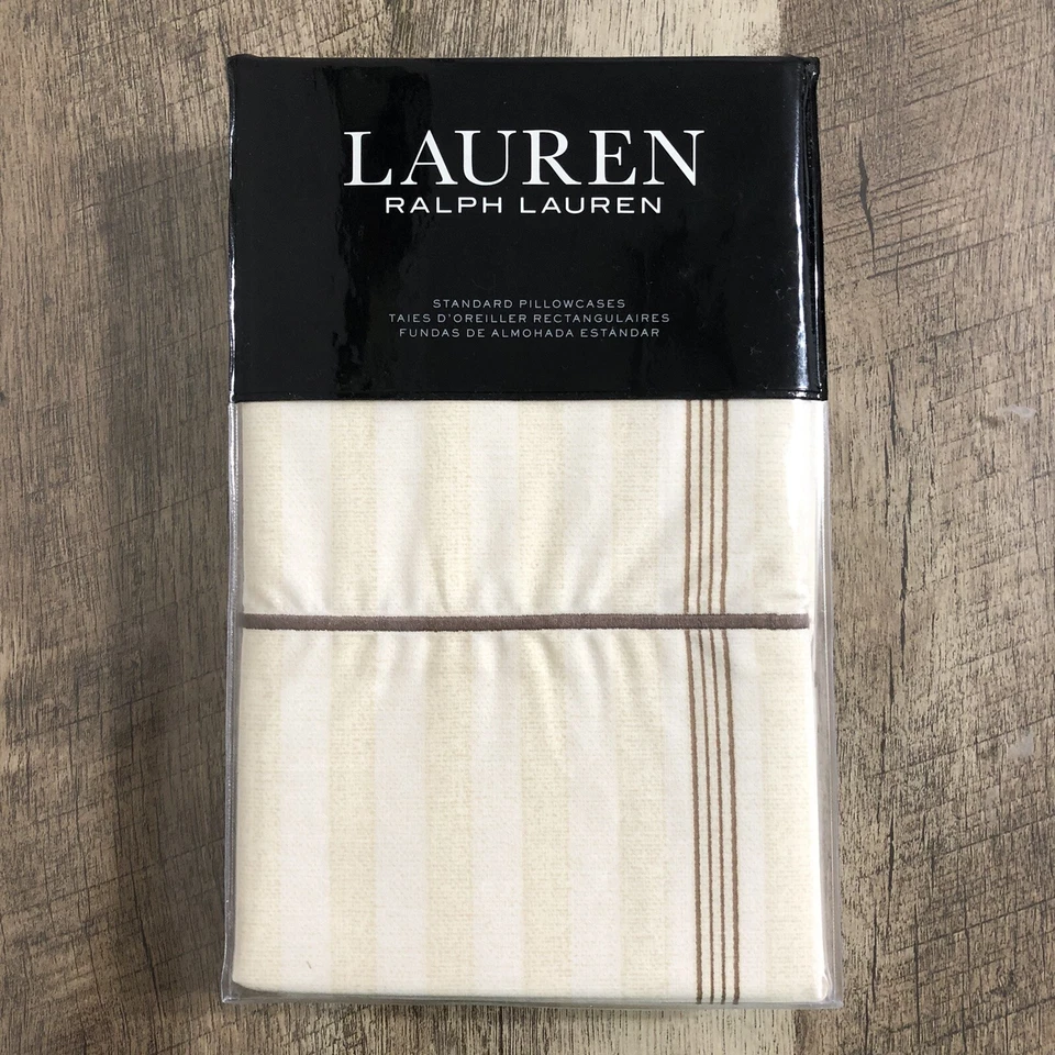 2 Lauren Ralph Lauren Allie Striped Standard Queen Pillowcases Fla Cotton