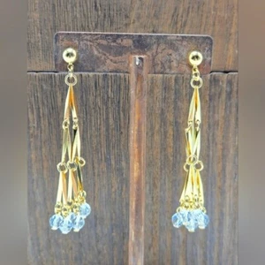 Pendientes de araña Avon 1994 perforados dorados facetados cuentas transparentes declaración moda - Imagen 1 de 6