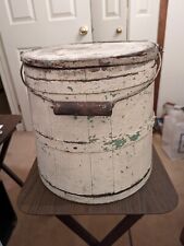 Vintage/Antique White Wood Firkin Sugar Bucket w/Swing Metal/Wood Handle