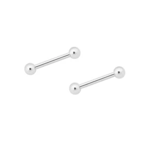 14k Solid White Gold 14G Straight Barbells Nipple Rings Tongue Piercing Jewelry - Picture 1 of 10