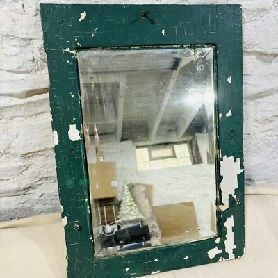 Vintage Antique Framed Wall Mirror Cracking Paint Distressed Shabby Chic - Image 1 of 4