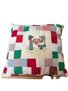 Vintage Hand Made Country Style Pillow Girl & Boy Holding Heart - Picture 1 of 3