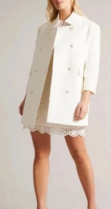 Ted Baker Peacoat Womens Coat TB2 UK 10 Maisunn Ivory Double Breasted Hip Length - Picture 1 of 20