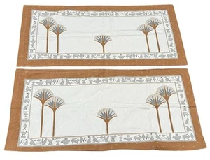 Vintage King Pillow Cases Tribal Egypt Art Brown Brazil Jackson Fabric Lot Of 2 - Picture 1 of 5