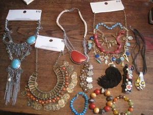 LOT OF 10 BOHO/CHUNKY BEADED NECKLACES&BRACELETS-SOME W/TAGS/SOME HANDMADE - Picture 1 of 4