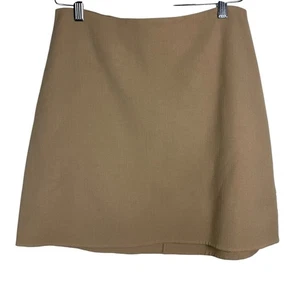 THEORY Tan Irenah Saxton Stretch Virgin Wool Mini A Line Skirt Sz 8 Holiday - Picture 1 of 4