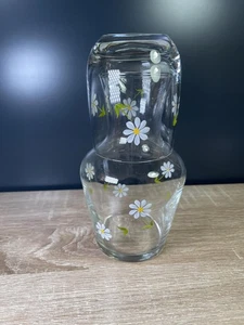 Vintage Glass Carafe with hand painted Daisy Design & Matching Glass home decor - Picture 1 of 6