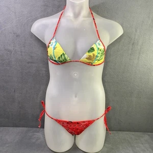 Cia Maritima 2-pc Bikini Size S Red Bandana Yellow Tropical Side Tie Brazilian - Picture 1 of 12